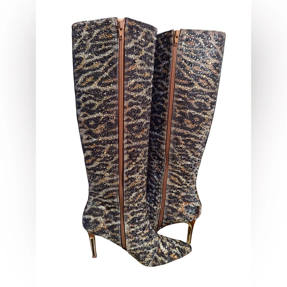 Betsey Johnson NWT Stunning Leopard Print Rhinestone Embellished Boots (SH278) - Picture 7 of 11